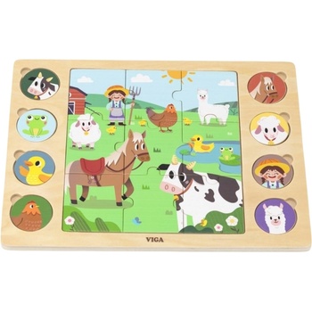 Viga Toys Дървен образователен пъзел Viga Toys - Ферма с животни (44741)