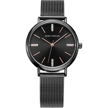 MINI FOCUS Дамски часовник Mini Focus с кристали, Черен (MINIFOCUS-0036-BLACK)