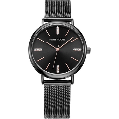 MINI FOCUS Дамски часовник Mini Focus с кристали, Черен (MINIFOCUS-0036-BLACK)