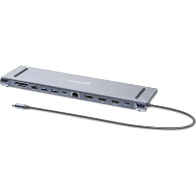 MANHATTAN Dokovací stanice USB-C 12v1, 2xHDMI, DP, USB-C PD 100W, USB-C 3.0, 3xUSB-A 3.0, SD/microSD, RJ45, 3.5mm Jack 190305 Manhattan