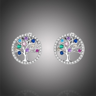 Grace Silver Jewellery stříbrné náušnice s barevnými zirkony Strom života E-BSE497/9 Barevná/více barev