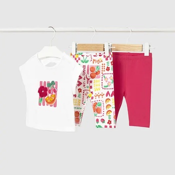 Mayoral Комплект два клина многоцветен и червен и бяла тениска за бебе момиче Mayoral