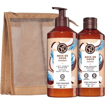 Yves Rocher Комплект Noix de Coco - Душ гел и Мляко за тяло, 400 + 390 ml + Несесер