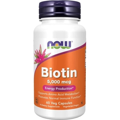 NOW Хранителна добавка Now - Biotin, 5000 mcg, 60 растителни капсули
