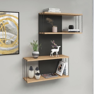 TopMebel Меламинова стенна етажерка Destan TopMebel в цвят антрацит - натурален бук 65x19x96cm