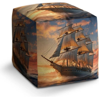 Sablio Taburet Cube Plachetnica vo vlnách pri východe slnka: 40x40x40 cm