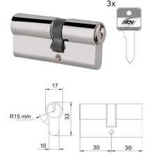 EURO 30/30mm, nikl Satina, 3 klíče, šroub M5x65mm