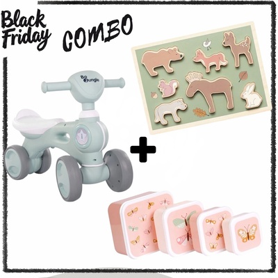 BF Combo: Bo Jungle: Музикално колело "Синьо" + Jabadabado: Дървен пъзел - Горски животни + A little lovely company: Сет от 4 кутии за храна (дизайн по избор) (BJ-B920050+JB-T278+SBSEBU42)
