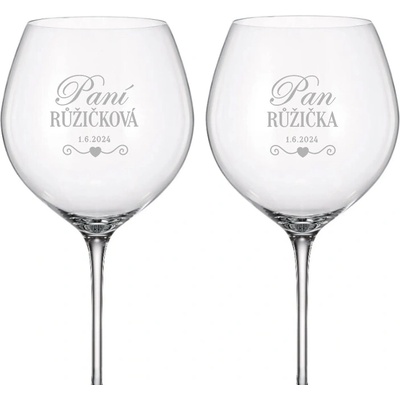 Dekorant Svadobné poháre na červené víno PÁN A PANI LOVE 2 x 750 ml