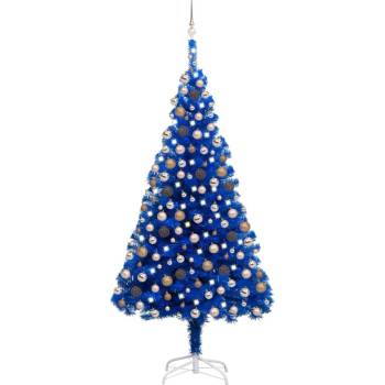 zahrada-XL Umělý vánoční stromek s LED a sadou koulí modrý 240 cm PVC