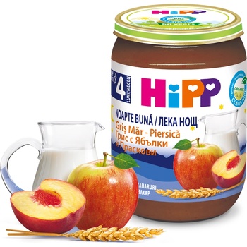 Hipp БИО Млечна каша "Лека нощ" грис ябълки и праскови 4м+ 190г