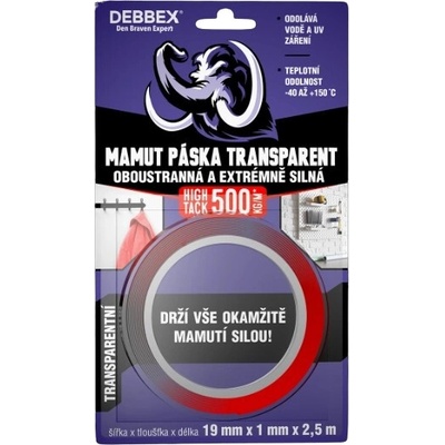 Debbex High Tack Clear Obojstranná priehľadná páska 19 mm x 1 mm x 2,5 m