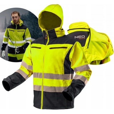 Neo Tools pracovní bunda s vysokou viditelností softshell s kapucí žlutá