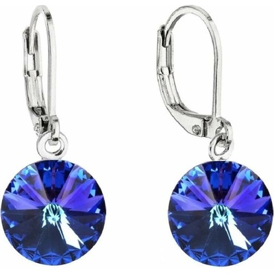 Swarovski Elements Rivoli vlepený krystal 12mm Ocelové náušnice visací bimbací fialovo modré kulaté 31106.3 Heliotrope (fialová, modrá, duhová)