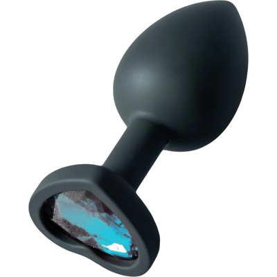 Sunfo - силиконов анален плъг със сърцевиден тъмносин камък (черен)