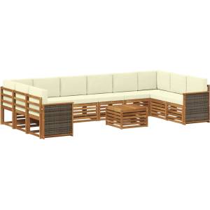 vidaXL Комплект дивани за открито 11 бр. 10-местни Натурален и Крема (3384916)