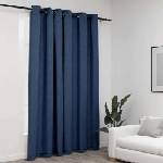 Pure Line Home Завеса с ленена текстура в цвят морскосин с метални халки, 290 x 245 см