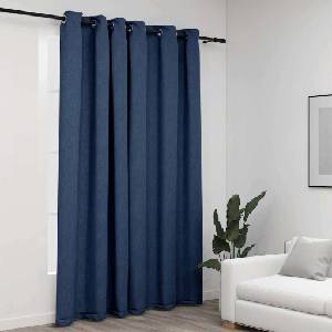 Pure Line Home Завеса с ленена текстура в цвят морскосин с метални халки, 290 x 245 см