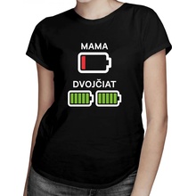 Mama dvojčiat batéria dámske tričko s potlačou Čierna