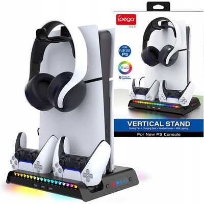 iPega P5S006 Multifunkční Nabíjecí RGB Stojan s Chlazením PS5 Slim White – Sleviste.cz
