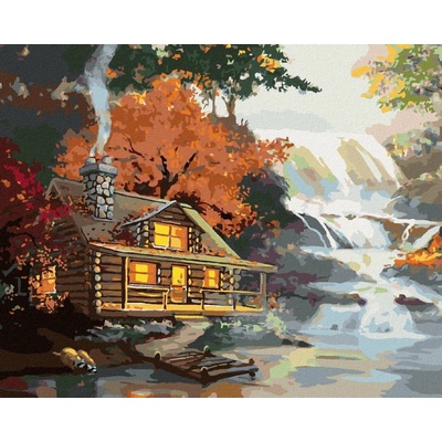Zuty Malování Podle Čísel Mýval Chata A Vodopád D. Rusty Rust 80 x 100 cm Plátno Rám