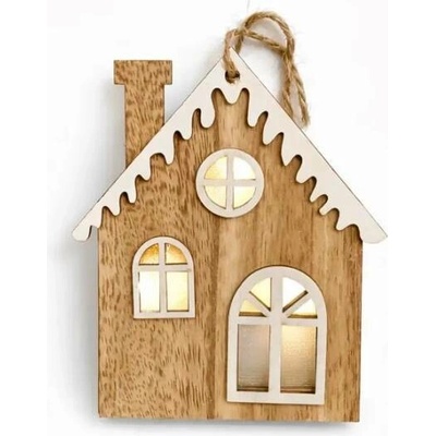 DECOLED Vianočná drevená ozdoba na stromček, domček, 9 × 12 cm