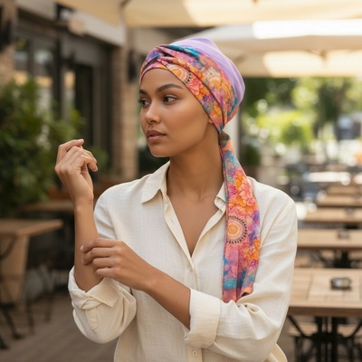 Ebbie bavlněný turban-lux LILAC CHIC MANDALA BAREVNÁ