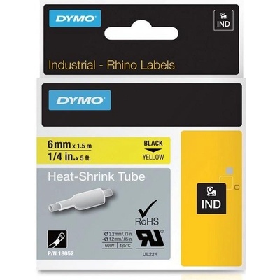 DYMO plochá smršťovací bužírka RHINO D1 6 mm x 1,5 m, černá na žluté, S0718270