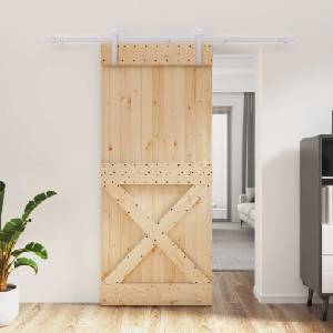 vidaXL Преплъзваща се врата Естествено и бяло 90 x 210 cm (3444966)