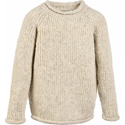 Aran Woollen Mills detský vlnený sveter s ohrnutými lemami krémová