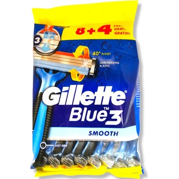 Gillette самобръсначка за мъже, Blue 3, Smooth, 12 броя
