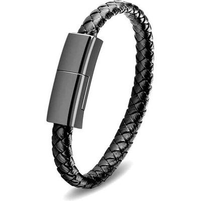 Nabíjecí náramkový kabel Bracelet leather s Apple lightning konektorem, černý Velikost: M