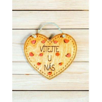 Dekorace z Řečice Dřevěné srdce s nápisem "Vítejte u nás"