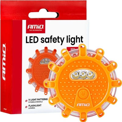 AMIO Núdzové svetlo do auta s funkciou LED baterky, nabíjateľné, 12SMD+3SMD, 650mAh (BATT), červené