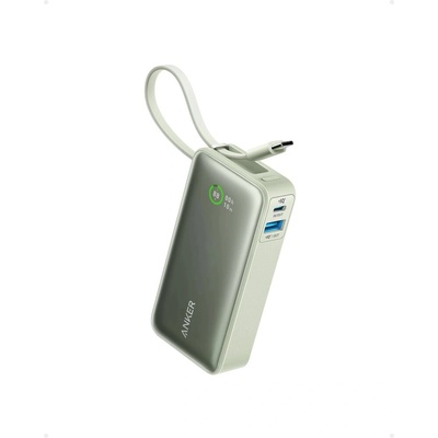 Anker Anker Nano 545 външна батерия, 10000mAh, 30W, USB-C, USB-A, вграден USB-C кабел, зелен (A1259G61)