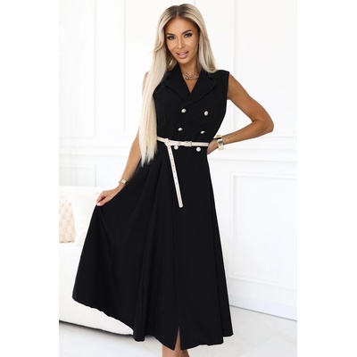 numoco basic 596-3 Елегантна миди рокля в черен цвятnmc-2617 - Кафяв, размер uni