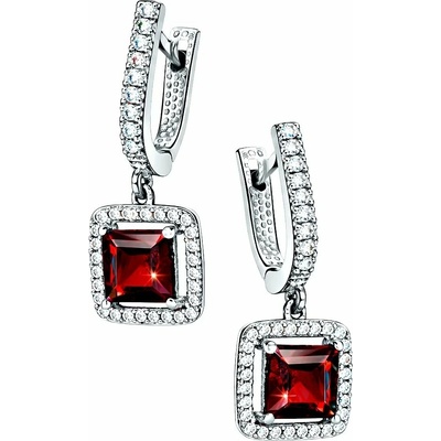 Zlaton Náušnice bílé zlato s červeným kamenem osazené zirkony 2.5 cm 4g 000630907243
