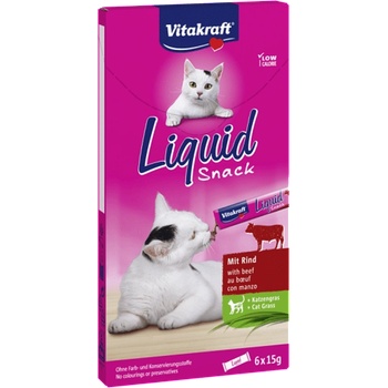 Vitakraft Cat Liquid Snack - ТЕЧЕН СНАКС ЗА КОТКИ с говеждо и котешка трева; 6x15 г
