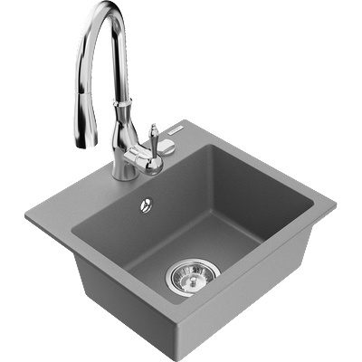 Mexen Milo гранитна кухненска мивка с 1 отделение и кухненски смесител Savita, (6505-71-672601-00)