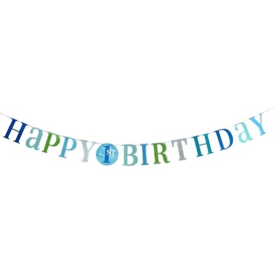 Girlanda 1. narozeniny Happy Birthday modrá 182 cm – Zboží Dáma