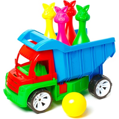 Bamsic ДЕТСКИ КАМИОН САМОСВАЛ С КЕГЛИ ЗАЙЧЕТА 40 СМ 3 ЦВЯТА