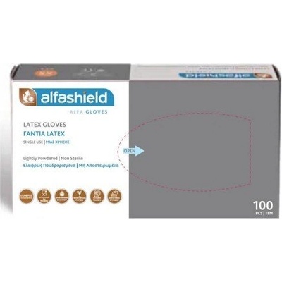 Karabinis medical sa Латексови ръкавици, с талк размер L 8-8.5, 100 броя, ALFASHIELD Alfa Gloves Latex Gloves With Powder size L 7-7.5, 100pcs