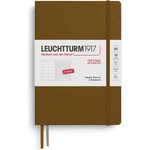 Leuchtturm1917 372662 Weekly Calendar & Notebook Medium (A5) 2026, Spice Brown, English (372662)