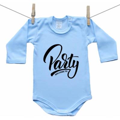 Boodyy Modré body s dlhým rukávom Welcome to party