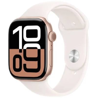 Apple Watch Series 10 42mm Cellular růžově zlatý hliník se světle ruměným sportovním řemínkem S/M MWX93QC/A