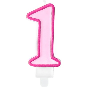 PartyDeco Narozeninová svíčka s číslem 1 růžová