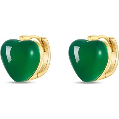 JAY stříbrné náušnice Linging zelený srdíčkový achát stříbro 925/1000 JAY-9196-ZS56137 zelená