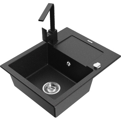 Mexen Enzo гранитна мивка с 1 камера с отцедник и кухненски смесител Rita, (6506-73-670300-70)