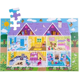 Bigjigs Toys Дървен пъзел за под Bigjigs - Къща за кукли, 48 части (BJ915) - baby