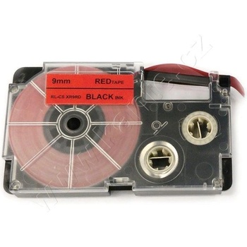 Pro Casio Casio XR-9FRD , 9mm x 8m, черен печат / сигнал червен фон, съвместима лента (XR9FRD)
